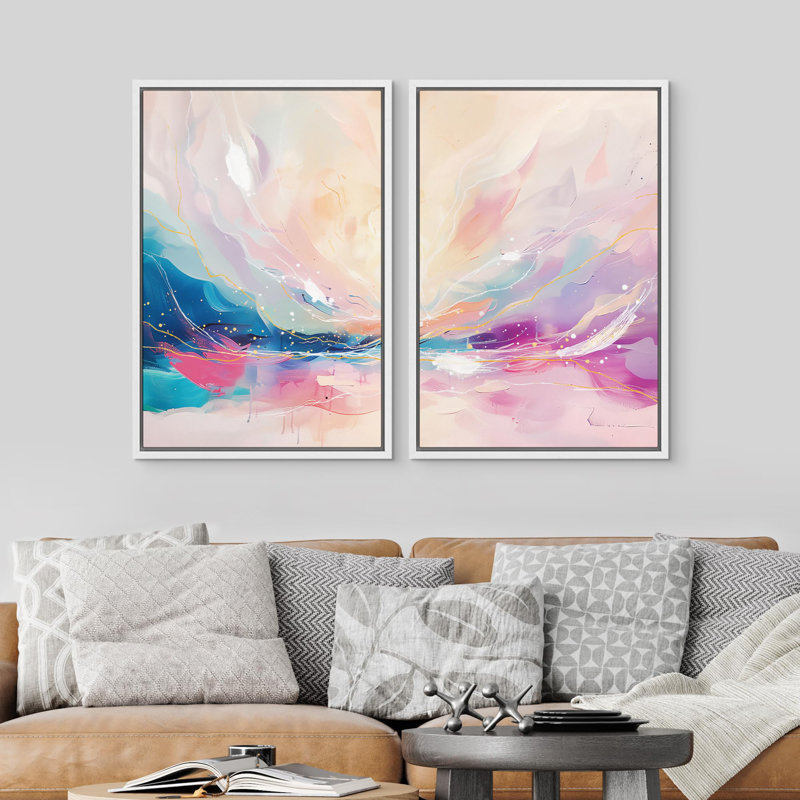 «Watercolor Green Mountain Valley View», 2 pièces sur toile, Cadre blanc, H 24 po x l 36 po