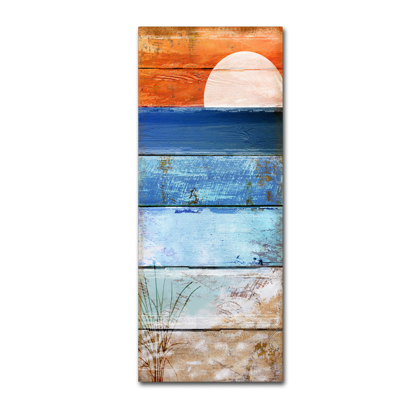 Art mural sur toile tendue - Art mural couleur «Beach Moonrise II» de couleur boulangerie pour le salon, la chambre à coucher ou le bureau - 14 x 32