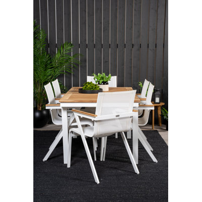 Navya 6 - Person Teak Solid Wood Patio Dining Set Extendable Rectangular Table