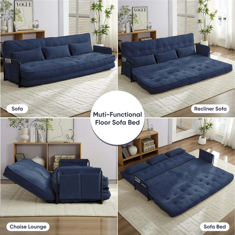 2+3 Piece Convertible Sofa Bed Set - Dual Reclining Loveseat & Sectional With 6-way Adjustable Backrests, Tufted Corded Fabric, Storage Pockets - Space-saving