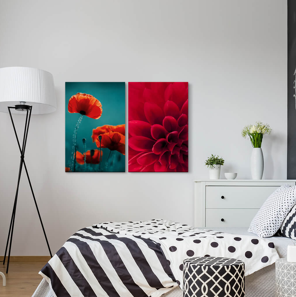 2-tlg. Leinwandbilder-Set - Fotografie „Dahlia Poppy Flower Redclose-Up Flowers Blossom”