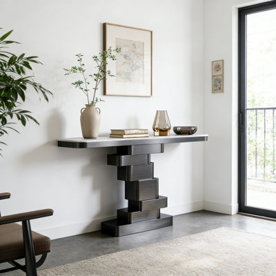 Modern Black Stainless Steel Base Console Table