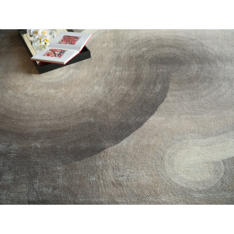 Mitomo Handmade Wool/Bamboo Silk Area Rug, Rectangle 8' x 10', Charcoal/Ivory