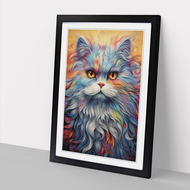 XYZ-FRM-V1223-5081 Persian Cat Abstract 1 Piece Single Picture Frame Wall Art, 34cm H x 25cm W x 2cm D, Black