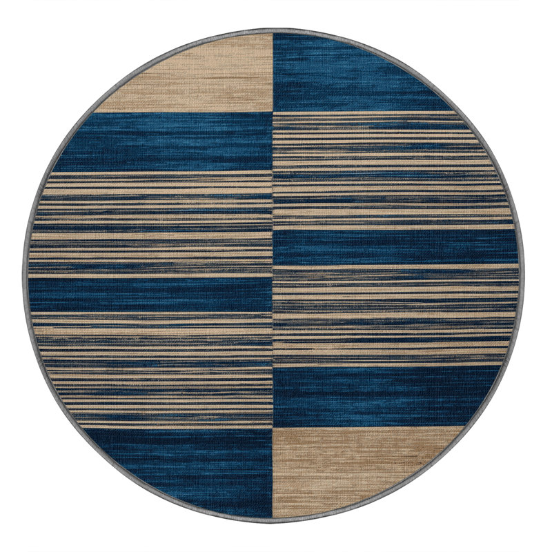Machine Washable Horizontal Stripes Gray Area Rug, Round 5'