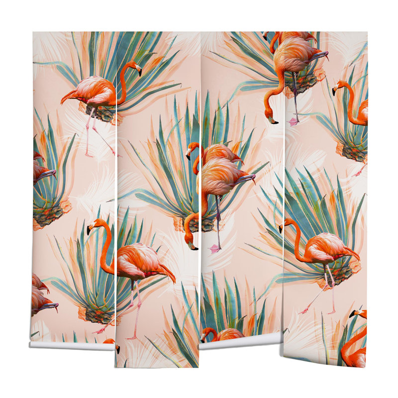 Murale marta barragan camarasa flamant roses cactus, L 96 po x l 144 po
