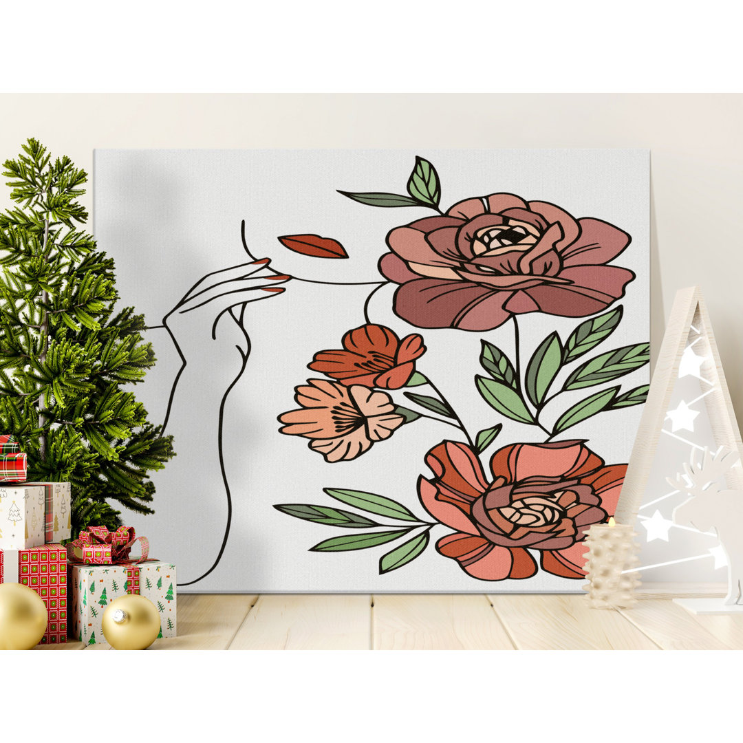 Feminine Abstract Floral Woman Line Art Canvas