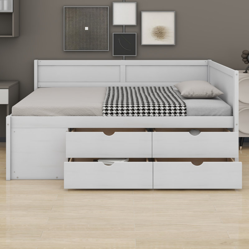 Lit de jour double avec tiroirs et tablettes, Double, Blanc
