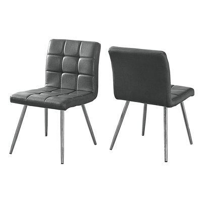 Chaise de salle à manger, ensemble de 2, latérales, rembourrées, cuisine, salle à manger, aspect cuir gris, métal chromé, contemporain, moderne
