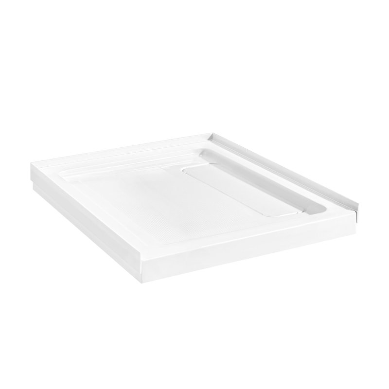 OVE Decors 36" x 36" Square Shower Base Pan, White Acrylic, Hidden Side Drain, Reversible Design