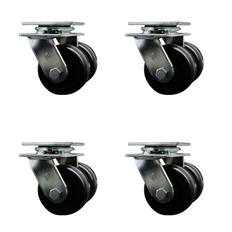 4 Inch Dual Phenolic Wheels Swivel Caster Set with Ball Bearings Service Caster