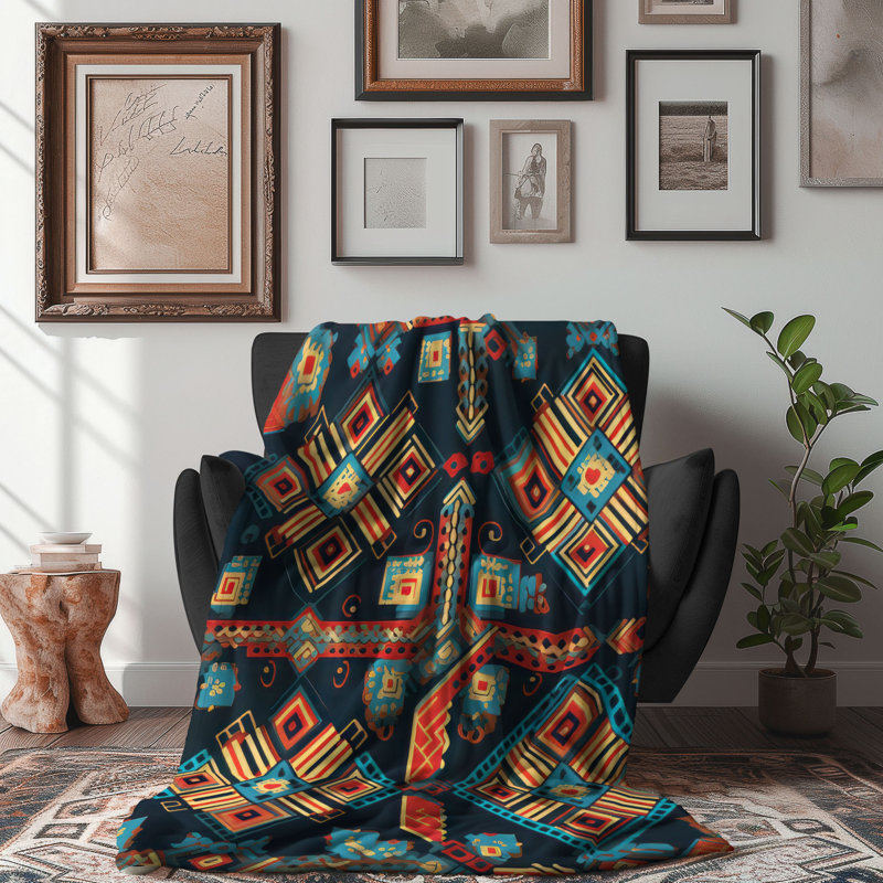 Ethnique Groove - couverture sherpa de qualité supérieure 1 pièce, L 60 po x L 80 po