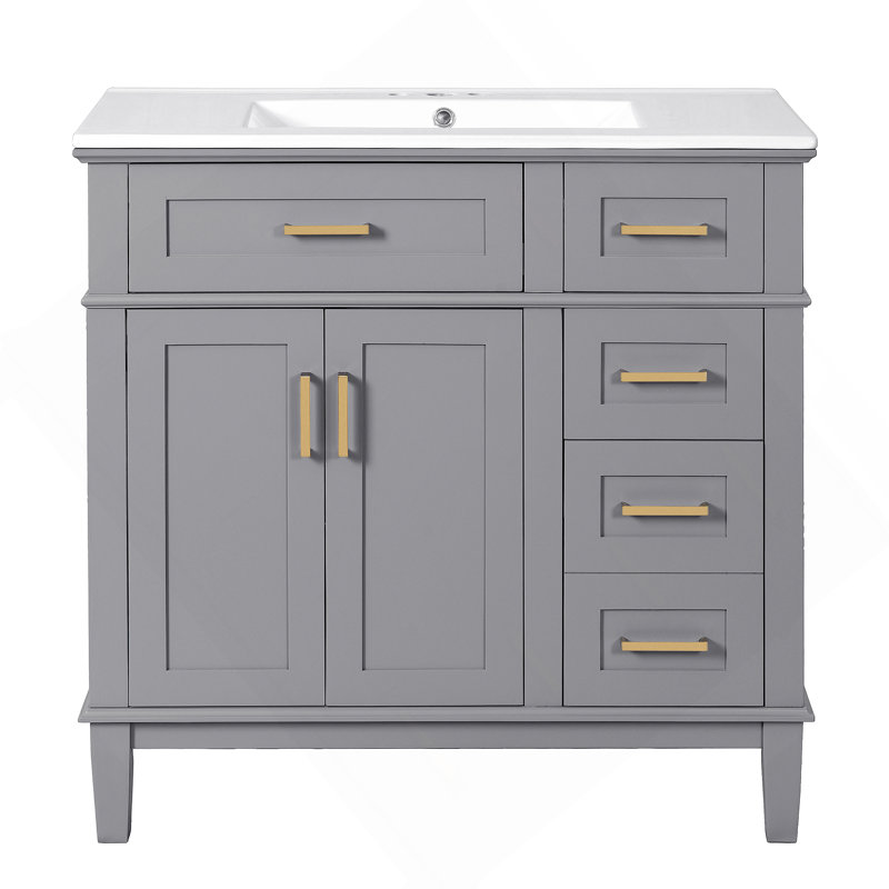 Meuble-lavabo moderne avec lavabo en céramique Aghanliss, portes à fermeture douce, 4 tiroirs de rangement, conception élégante pour les petites salles de bain