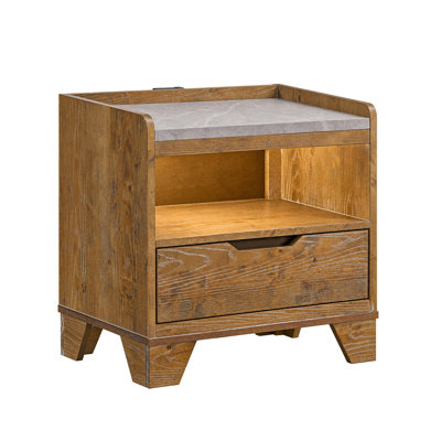 Ensemble de chambre à coucher King, brun clair et gris Aspen, 2 pièces avec table de chevet