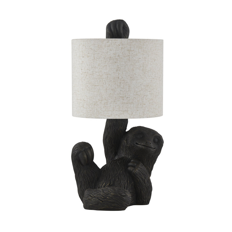 22" Resin Sloth Table Lamp With Shade, Black, Beige