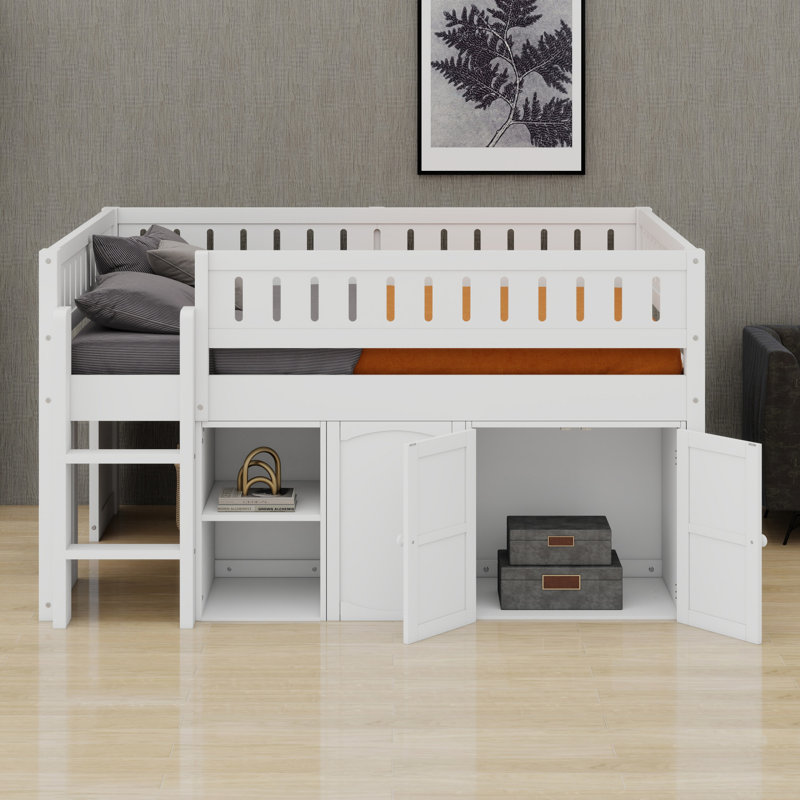 Lit mezzanine avec rangement et tableau noir, Blanc