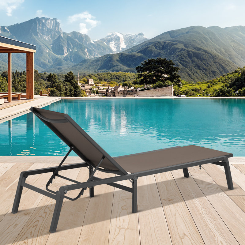 Wolak Outdoor Aluminum Foldable Chaise Lounge Set With Adaptable Backrest (Single Chair), Coffee