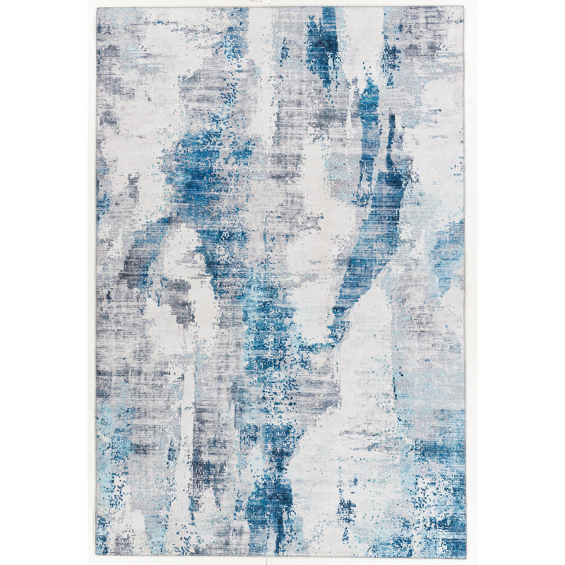 Adelynn Abstract Ivory/Blue Area Rug, Rectangle 9' x 12'