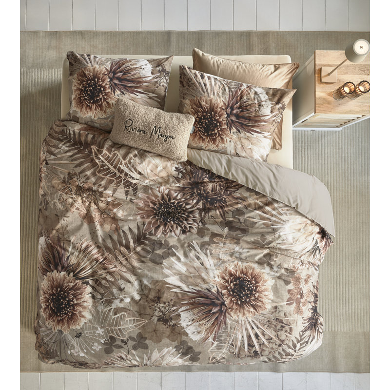 Protea Cotton Flowered Duvet Cover, Queen Duvet Cover + 2 Standard Shams