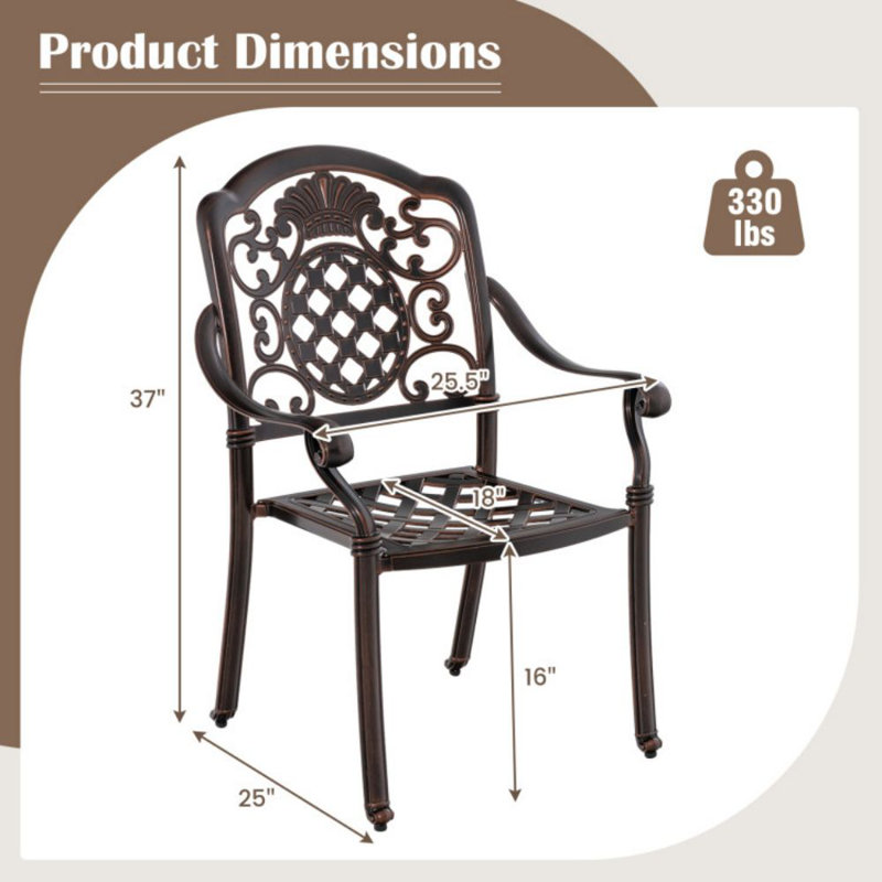 Red Copper Cast Aluminum Outdoor Dining Chairs, Set of 2