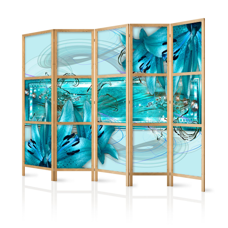 225cm W x 171cm H 5 - Panel Solid Wood Folding Room Divider