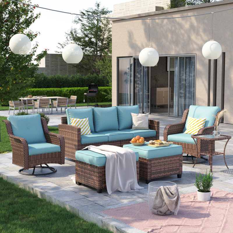 Amoure 5-Person Outdoor Seating Group With Cushions, Blue