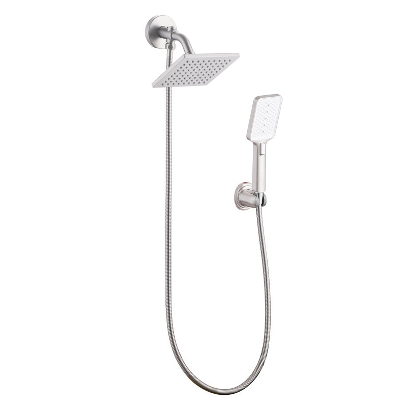 Stainless Steel Wall Mounted Rectangular Rain Shower Head Set With Handheld Shower, Brushed Nickel