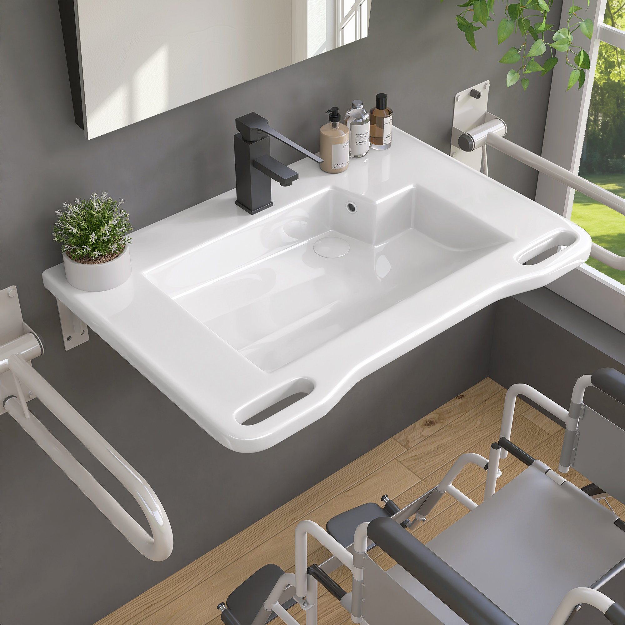 Ogonbrick ADA Ceramic Bathroom Sink 31" X 20" With L Shaped 23 By 15 ...