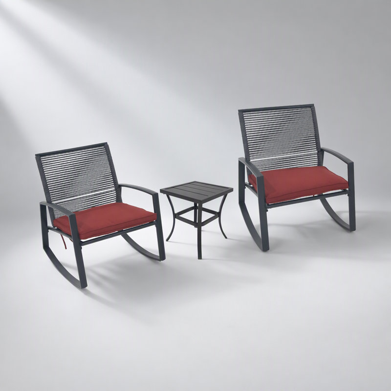 Ensemble de bistro à bascule en métal pour deux personnes avec table et fauteuils de jardin pour se détendre.