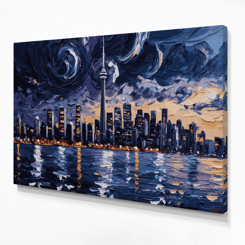 Art urbain sur toile gris avec villes Toronto, Ontario, H 16 po x l 20 po