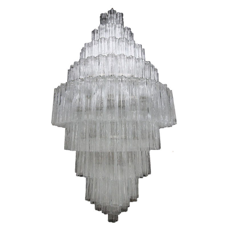 Lustre vénitien à six niveaux Venini Tronchi, Transparent / fumé, Nickel bruni, 44 po de largeur x 56 po de hauteur
