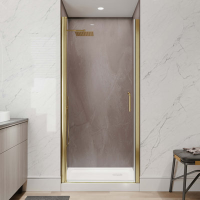 Porte de douche pivotante sans cadre, 1/4 po Portes de douche pivotantes en verre transparent en or brossé, installation de porte de douche pivotante réversible