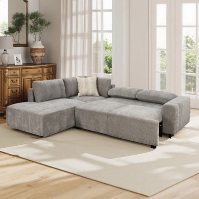 104.30''Wide Square Arm Sleeper Sofa 2 In 1 Convertible Sleeper Sofa Bed With Srorage Chaise And Pull Out Bed
