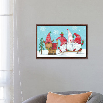 Elf Gnome Trio With Reindeer by Diane Kater - Print on Canvas