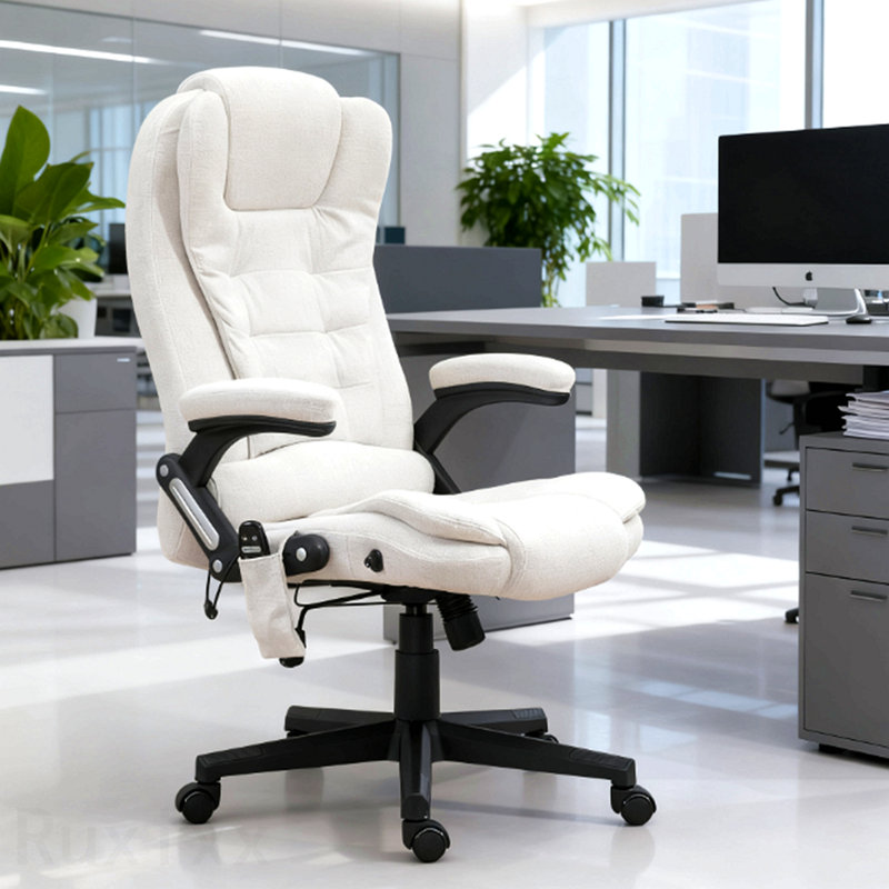 Massage Office Chair, With Heat, High Back Massage Desk Chair, With Reclining Backrest, Cream White