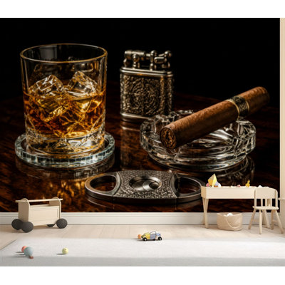 Wall Mural Peel and Stick Wallpaper Cigar top humidor glass whisky rocks antique Self-Adhesive Removable Contact Paper Wall Decor for Living Room Bedroom 69"H x 96"W
