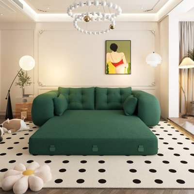 Human Dog Bed, Lazy Sofa Couch, 78.7" Multi-Functional Foldable Sofa Bed, 3-In-1 Teddy Fabric Foam-Filled Sleeper Sofa Bed For Living Room,Guest Bed,Playroom,Green