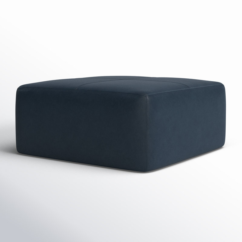 Heafield Square 35" Wide Full-Grain Genuine Italian Leather Ottoman, Deepsky Blue Full Grain Leather