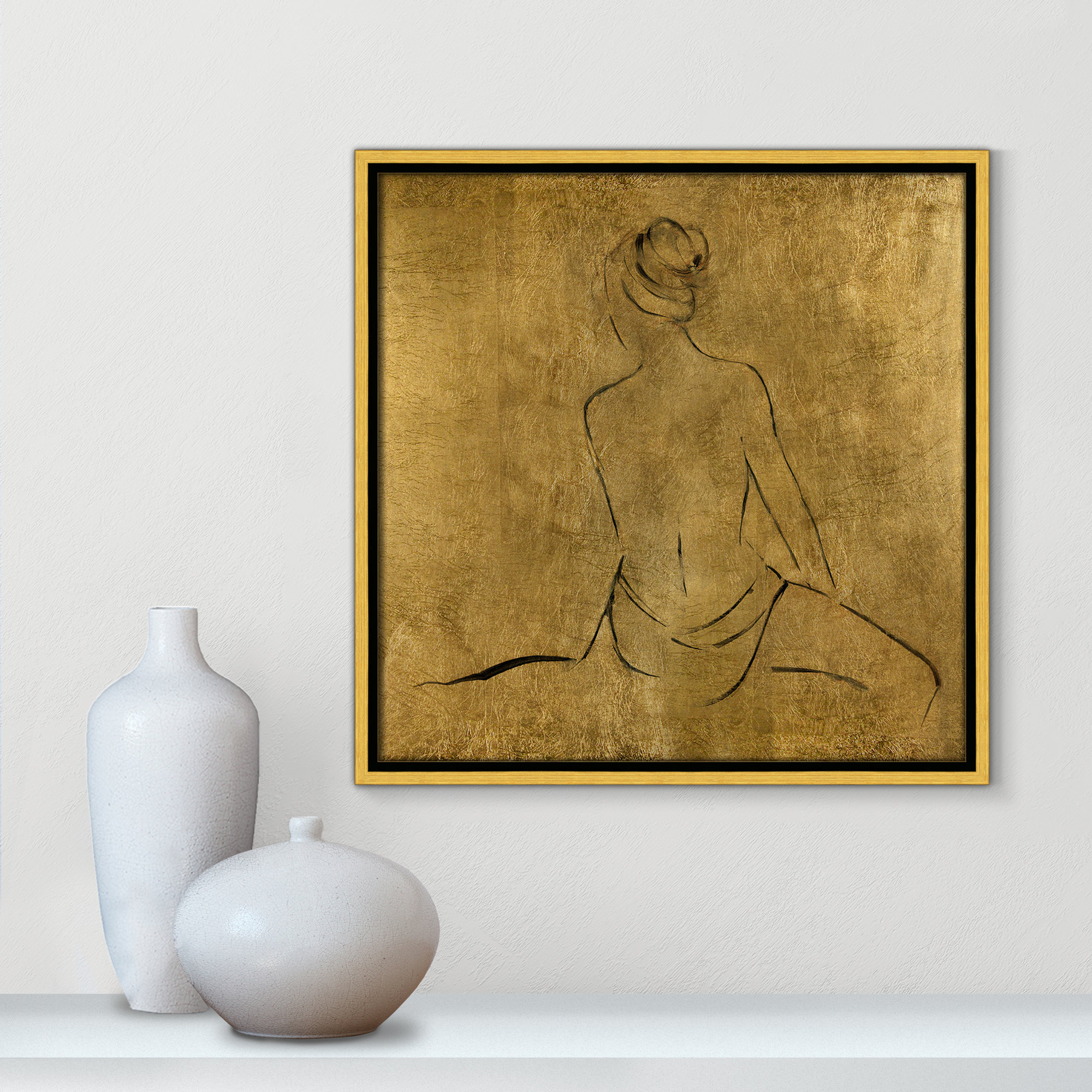 Golden Bather II by Sally Swatland - Painting Print, 17.5" H x 17.5" W x 2" D, Gold Framed Canvas