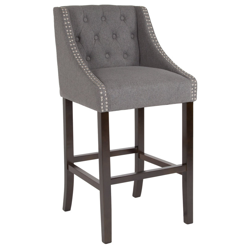Ahseem 24" High Transitional Tufted Walnut Counter Height Stool, Bar Stool (30" Seat Height), Dark Gray