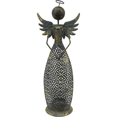 Porte-bougie ange en métal Bronzed Look
