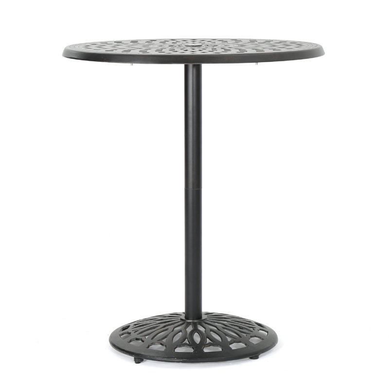Table de bar d'extérieur, plateau rond sculpté de 35 po, aluminium bronze antique