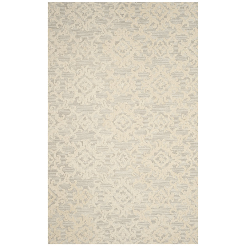 Keyesport Hand-Tufted Wool Grey/Beige Area Rug, Rectangle 2'3" x 4'