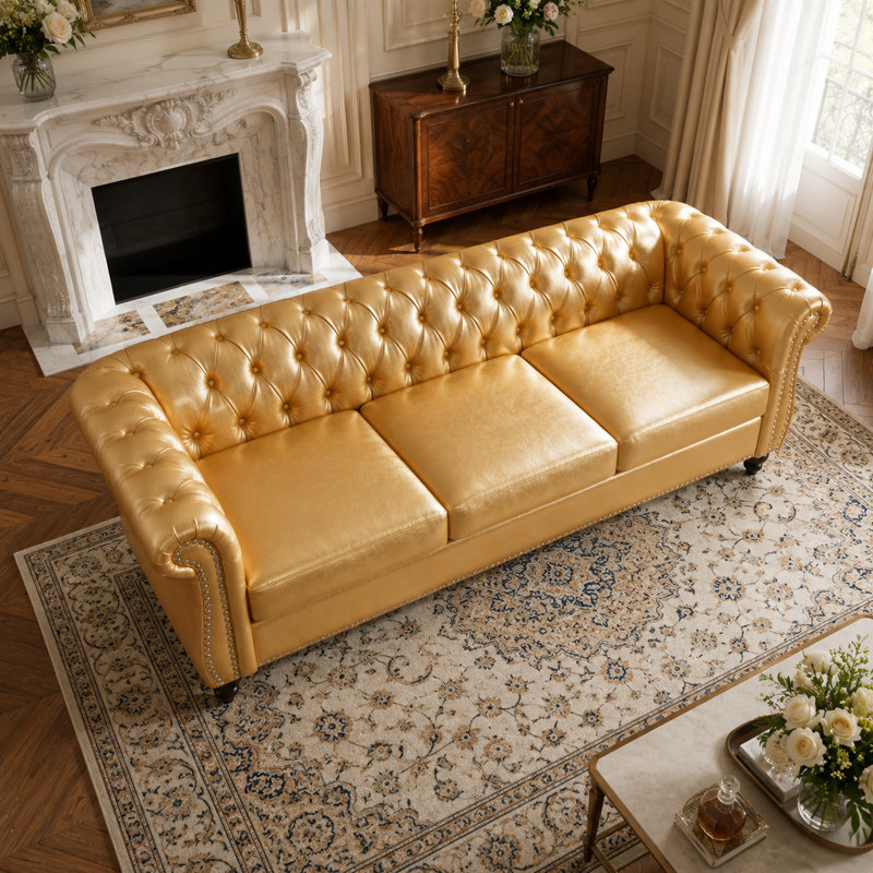 Canapé Chesterfield 3 places 84,65 po Aurelia, Gold