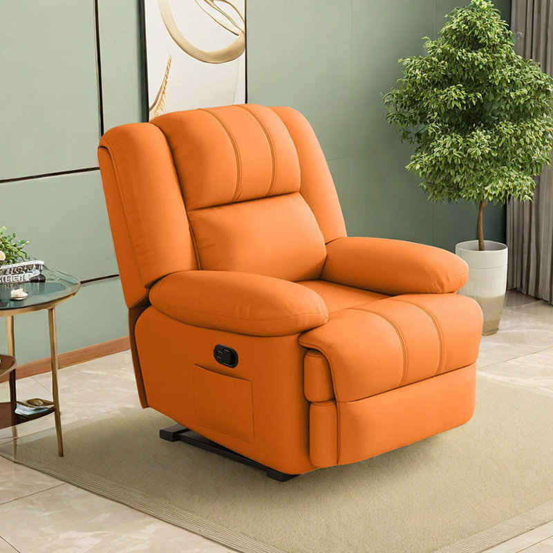 Minisha Faux Leather Swivel Recliner, Orange Faux Leather