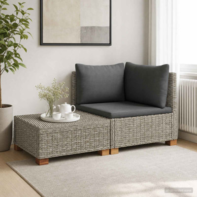  Rattan Lounge Set with Cushions GENDT 2 Piece Natural Rattan Patio Foam