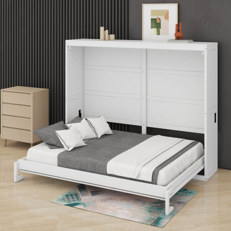 Structure de lit escamotable, lit escamotable moderne, Blanc, Grand lit