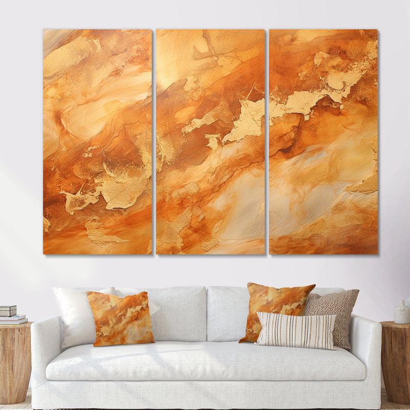«Copper Gold Lush Vortex II», ensemble d'art mural sur toile à spirales abstraites, Toile tendue, H 32 po x l 48 po x P 1 po