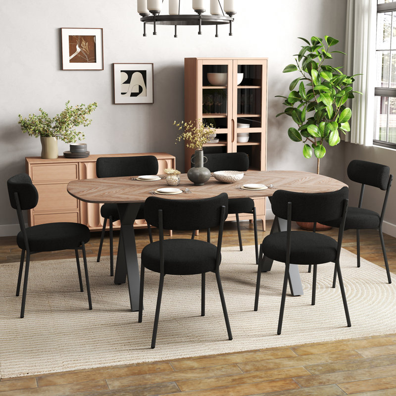 71in Pedestal Dining Set for 6-8, Black, 7