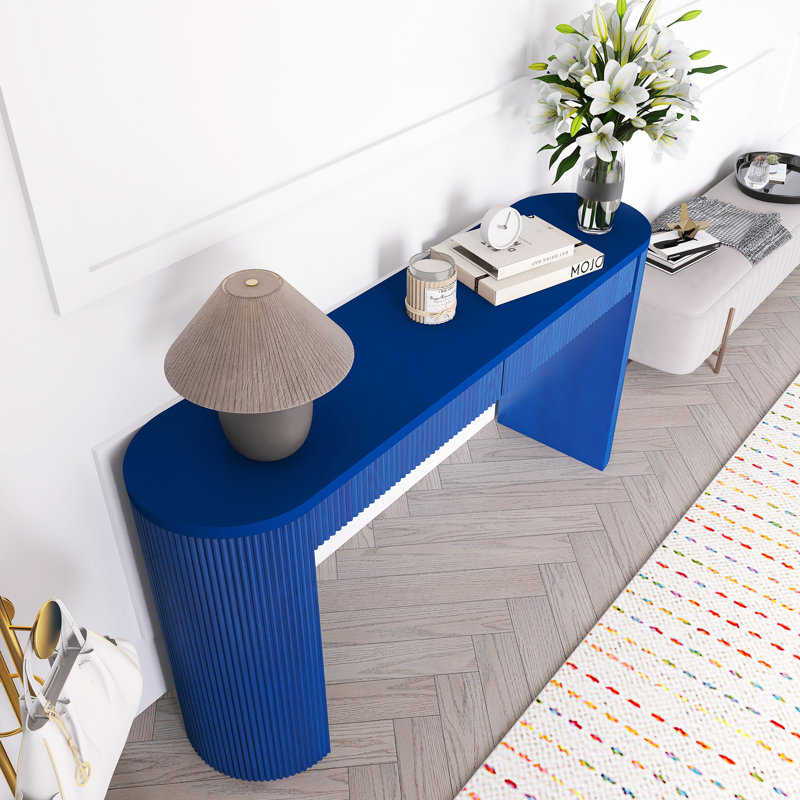 Console sophistiquée avec placage de pin et rayures verticales, Marine